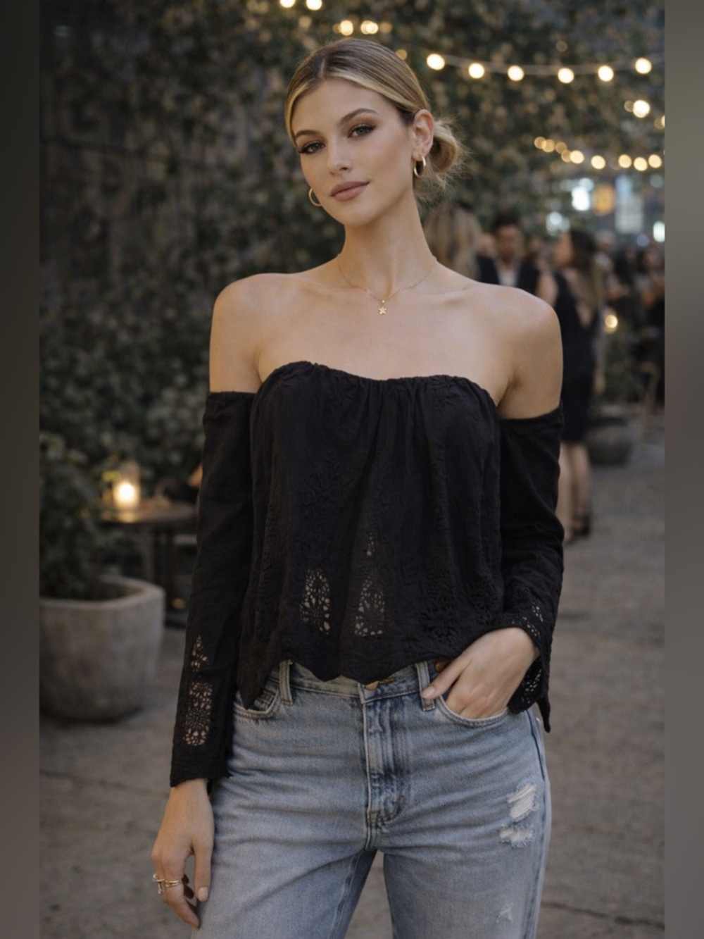 Stone Cold Fox Lace Off-Shoulder Top XS/S Boho Luxe Cotton